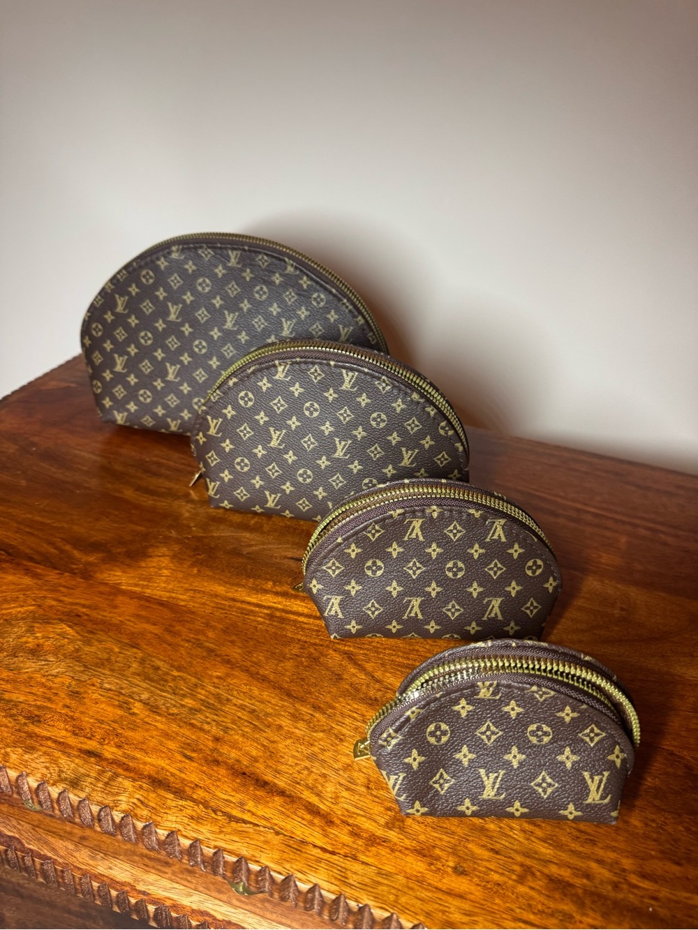 Brown Canvas Half-Moon Pouch Set. No Brand. Set of 4.